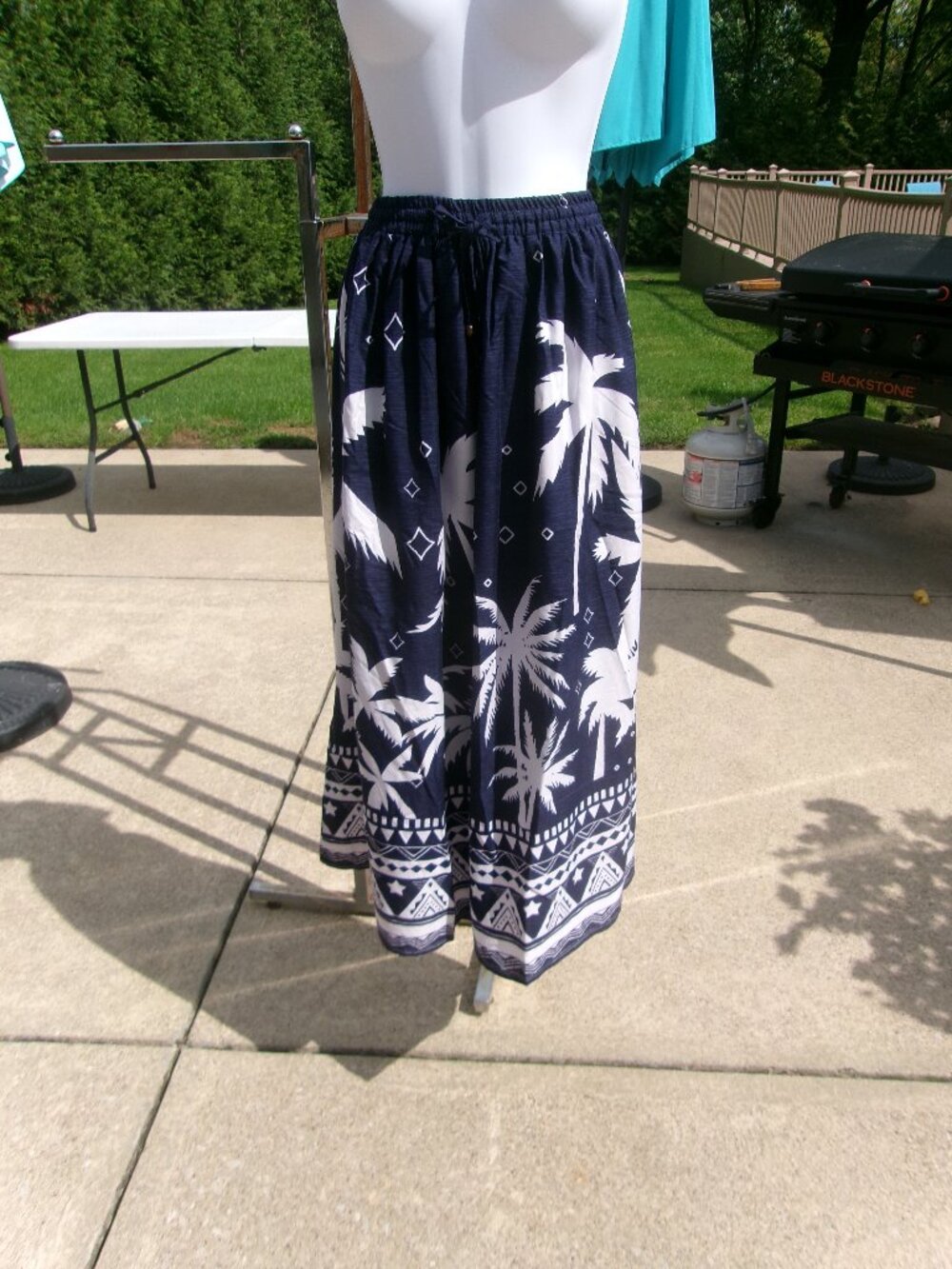 NWT GYPSIE BLU NAVY PALM TREE MAXI SKIRT XL